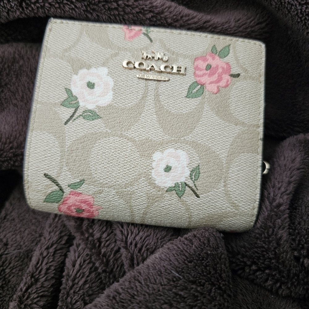 Coach Cream and Pink Floral Wallet